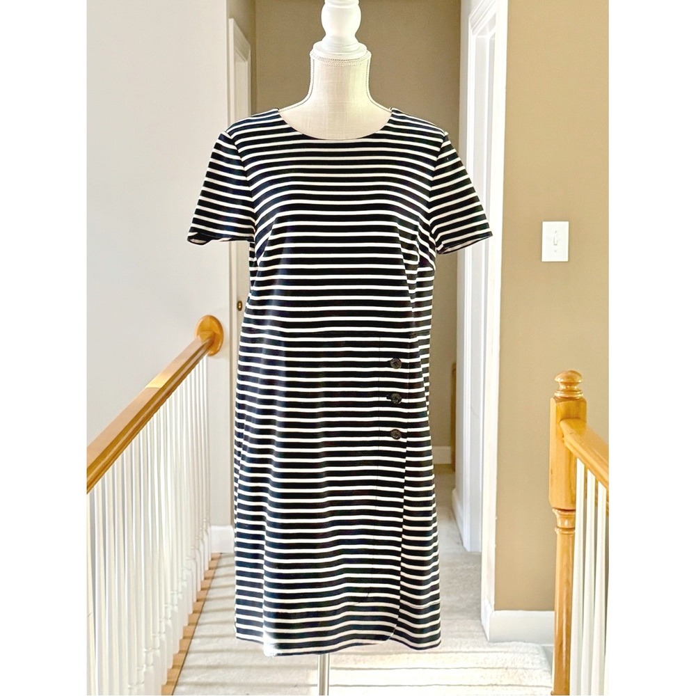 Tory Burch Navy‎ White Striped Button Detail Shift Dress XL